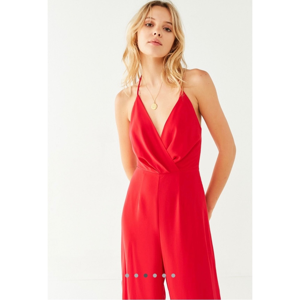 Urban Outfitters Red Halter Surplice Jumpsuit